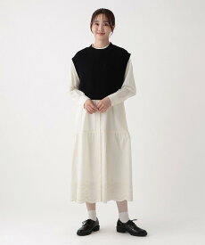 【SALE／37%OFF】Afternoon Tea LIVING ニットベスト&スカラップ刺繍ワンピースセット アフタヌーンティー・リビング ワンピース・ドレス ワンピース ブラック ネイビー【送料無料】
