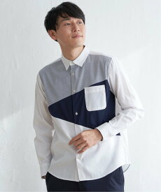 【SALE／30%OFF】ikka オックスブロックス斜め切り替えシャツ イッカ トップス シャツ・ブラウス ホワイト ネイビー