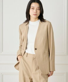 【SALE／50%OFF】INED 綿麻ノーカラージャケット イネド ジャケット・アウター ノーカラージャケット ベージュ ネイビー ブラウン【送料無料】
