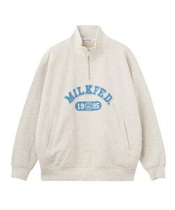 MILKFED. COLLEGE LOGO HALF ZIP TOP �~���N�t�F�h �g�b�v�X �X�E�F�b�g�E�g���[�i�[ �l�C�r�[ �O���[�y���������z
