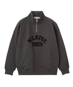 MILKFED. COLLEGE LOGO HALF ZIP TOP �~���N�t�F�h �g�b�v�X �X�E�F�b�g�E�g���[�i�[ �l�C�r�[ �O���[�y���������z