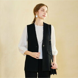 Liliane Burty Eclat 【セットアップ対応/S・Mサイズ】ウォッシャブルブッチャー Vネックジレ リリアンビューティ エクラ トップス ベスト・ジレ ブラック ベージュ【送料無料】