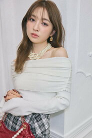 rienda オフショルギャザーニットトップス リエンダ トップス ニット ホワイト ピンク グレー レッド ブラック ブラウン【送料無料】