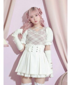 【SALE／42%OFF】NOEMIE フェザーアームウォーマー付きチェックニット ノエミー トップス ニット ホワイト ピンク【送料無料】