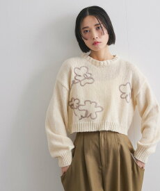 【SALE／70%OFF】VICKY 【ENIM BY VICKY】フラワー刺繍クロップドニット《手洗い可能》 ビッキー トップス ニット グレー ホワイト ブラック