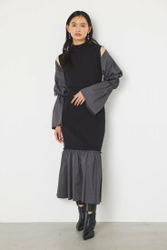 【SALE／50%OFF】rienda 2WAYショルダースリットパフスリーブKnit OP リエンダ ワンピース・ドレス ワンピース ブラック グリーン ブラウン ホワイト【送料無料】