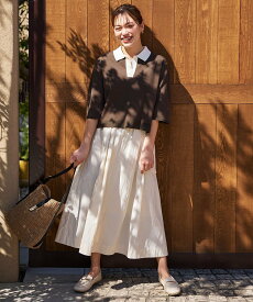 【SALE／50%OFF】ANY L 【2SET】バイカラーポロニット×スカートセット エニィ ジャケット・アウター テーラードジャケット・ブレザー ベージュ ブラウン【送料無料】