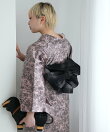 ニコアンティーク 単衣着物 レザー調きもの ピンク*黒