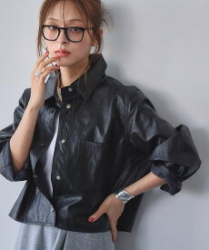 【SALE／33%OFF】ELFRANK フェイクレザー ショート丈 シャツジャケット リバーフィールド アンド コー ジャケット・アウター その他のジャケット・アウター ブラック【送料無料】