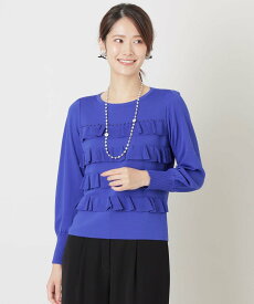 【SALE／41%OFF】TO BE CHIC レーヨンナイロンフリル ニットプルオーバー トゥー ビー シック トップス ニット ブルー ホワイト ブラック【送料無料】