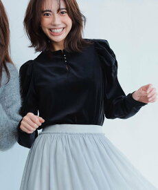 【SALE／40%OFF】Feroux 【古畑星夏さん着用】ギャザーショルダーベロア プルオーバー フェルゥ トップス シャツ・ブラウス ブラック レッド【送料無料】