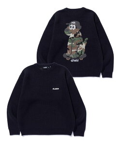 XLARGE ONE CHU CREWNECK KNIT SWEATER �G�N�X�g�����[�W �g�b�v�X �j�b�g �u���[ �u���b�N�y���������z