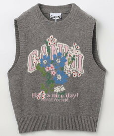 GANNI Graphic Wool Vest Flowers/グラフィック ウール ベスト フラワーズ フリークスストア トップス ベスト・ジレ グレー【送料無料】