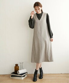 【SALE／30%OFF】ikka ウーリッシュフラノジャンパースカート イッカ ワンピース・ドレス ワンピース ブラウン ブラック
