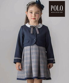 SLAP SLIP 【POLO BCS(ポロ・ビーシーエス)*SLAP SLIPコラボ】袖切り替えジャケット+襟リボン付きチェックワンピース(110~130cm) ベベ オンライン ストア トップス その他のトップス ベージュ ネイビー【送料無料】