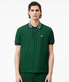 LACOSTE モノグラムジャカード半袖ポロシャツ ラコステ トップス ポロシャツ グリーン ベージュ ネイビー レッド ブルー【送料無料】