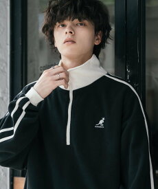 KANGOL 新色追加 KANGOL 別注コラボサイドラインロゴ刺繍ハーフジップフリース ロッキーモンロー トップス スウェット・トレーナー ブラック ブラウン ホワイト ワインレッド ネイビー グレー ブルー【送料無料】