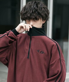 KANGOL 新色追加 KANGOL 別注コラボサイドラインロゴ刺繍ハーフジップフリース ロッキーモンロー トップス スウェット・トレーナー ブラック ブラウン ホワイト ワインレッド ネイビー グレー ブルー【送料無料】