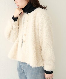 natural couture ペプラムボアカーディガン ナチュラルクチュール トップス カーディガン ホワイト ブラウン ベージュ【送料無料】