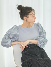 earth music&ecology シアーチェックスリーブプルオーバー カットソー/レディース/春/24SS アースミュージック&エコロジー トップス カットソー・Tシャツ ホワイト ブラック イエロー ブルー