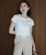 anuans シルクタッチコットンレーストリムコンパクトTシャツ アニュアンス トップス カットソー・Tシャツ…