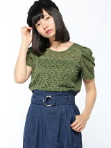 【BROWNY】(L)パフスリーブレースTシャツ