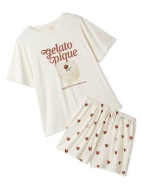gelato pique 【ONLINE限定】【接触冷感】ケーキワンポイントTシャツ&ハート柄ショートパンツセット ジェラートピケ インナー・ルームウェア その他のインナー・ルームウェア ピンク ホワイト【送料無料】