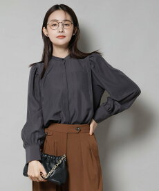 NANO universe ショルダーギャザーブラウス ナノユニバース トップス シャツ・ブラウス グレー ブルー【送料無料】