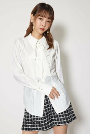 【SALE／50%OFF】rienda ウエストシェイプボウタイシャツ リエンダ トップス シャツ・ブラウス ホワイト ベージュ【送料無料】