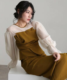 PourVous パーティードレス結婚式 オケージョンドレスお呼ばれ ワンピース成人式 フォーマル プールヴー ワンピース・ドレス ドレス グリーン ブラウン ベージュ グレー【送料無料】