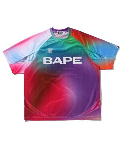 A BATHING APE TIE DYE STA STRIPE PATTERN RELAXED FIT FOOTBALL JERSEY TEE �A �x�C�V���O �G�C�v �g�b�v�X �J�b�g�\�[�ET�V���c �u���b�N�y���������z