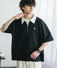 Rocky Monroe 新色追加 U.S. POLO ASSN. ワンポイントロゴ刺繍天竺半袖ハーフZIPポロ ロッキーモンロー トップス ポロシャツ グリーン ネイビー グレー ワインレッド ホワイト ベージュ ブラウン ブラック【送料無料】