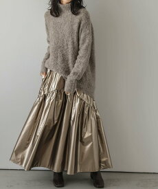 La-gemme メタリックギャザーフリルスカート ラジュール スカート ロング・マキシスカート ブラック ゴールド シルバー【送料無料】