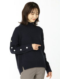 【SALE／50%OFF】m.f.editorial 袖ボタン ハイネックニットプルオーバー タカキュー トップス ニット ネイビー ホワイト ブラウン