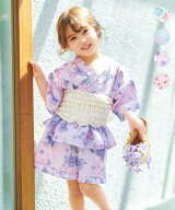 ANY KIDS 簡単帯付き 甚平セット エニィ 着物・浴衣・和装小物 着物 ブルー ピンク パープル ベージュ【…