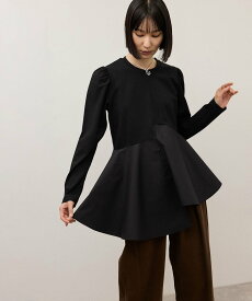 【SALE／10%OFF】ADAM ET ROPE' FEMME 【WEB限定】・【定番】フリルペプラムロングスリーブカットソー アダムエロペ トップス カットソー・Tシャツ ブラック ホワイト【送料無料】