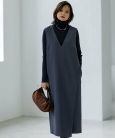 ICB 【洗える】 ウールライクストレッチ ジャンパースカート アイシービー ワンピース・ドレス ジャンパースカート ブルー ブラック【送料無料】