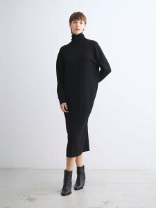 three dots Basic sweater dress �X���[�h�b�c �g�b�v�X �j�b�g �x�[�W�� �u���b�N�y���������z