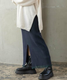 【SALE／10%OFF】RETRO GIRL 裾ダメージリバーニットSK レトロガール スカート ロング・マキシスカート ブルー ホワイト ブラック