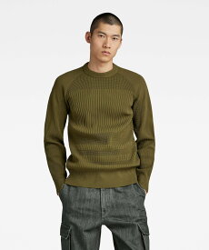 【SALE／30%OFF】G-Star RAW 【公式ショップ】ENGINEERED KNITTED SWEATER/編み込みデザインセーター ジースターロゥ トップス ニット カーキ【送料無料】