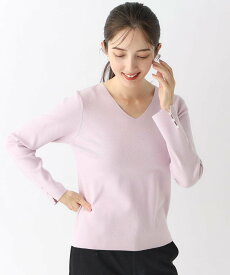 【SALE／50%OFF】index パール調ボタンスリーブ Vネックラメニット【洗濯機洗い可】 インデックス トップス ニット グレー ピンク ネイビー