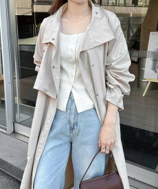 【SALE／55%OFF】andme 2way スタンドカラー トレンチコート アンドミー ジャケット・アウター トレンチコート ホワイト グレー ベージュ カーキグリーン ブラック