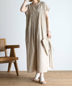 【SALE／38%OFF】mitis mitis/(W)コットンキャンブリック フレンチスリーブタックワンピース リラクロ ワンピース・ドレス ワンピース グレー ブラック ブルー ブラウン