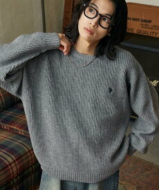 【SALE／21%OFF】U.S. POLO ASSN. 別注 刺繍畔編みクルーネックニット 25AW フリークスストア トップス ニット グレー ブラック ブルー ネイビー【送料無料】