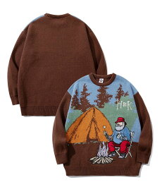 【SALE／20%OFF】HOOK HOOK -original- キャンプおじさん配色ニット アイモハ トップス カットソー・Tシャツ ブラウン パープル【送料無料】