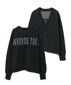 CONVERSE TOKYO WOMEN BACK LOGO SUMMER KNIT CARDIGAN �R���o�[�X�g�E�L���E �g�b�v�X �J�[�f�B�K�� �O���[ �u���[ �u���b�N�y���������z