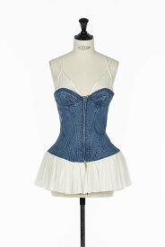 FETICO ORGANIC COTTON DENIM PLEATED BUSTIER TOP フェティコ トップス その他のトップス ブラック ブルー【送料無料】