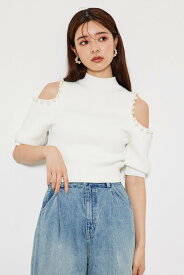 【SALE／30%OFF】rienda パールスリットパフKnit TOP リエンダ トップス ニット ホワイト ブラック グリーン パープル【送料無料】