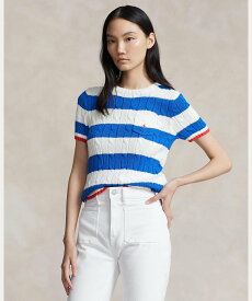 POLO RALPH LAUREN ストライプ ケーブル コットン ショートスリーブ セーター ラルフローレン トップス ニット ホワイト【送料無料】