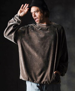 GLIMCLAP mlt5300-Velour fabric pullover-Adjustable hem design- �����O�X���[�u�v���I�[ �J���r�I �g�b�v�X �J�b�g�\�[�ET�V���c �O���[ �u���b�N�y���������z